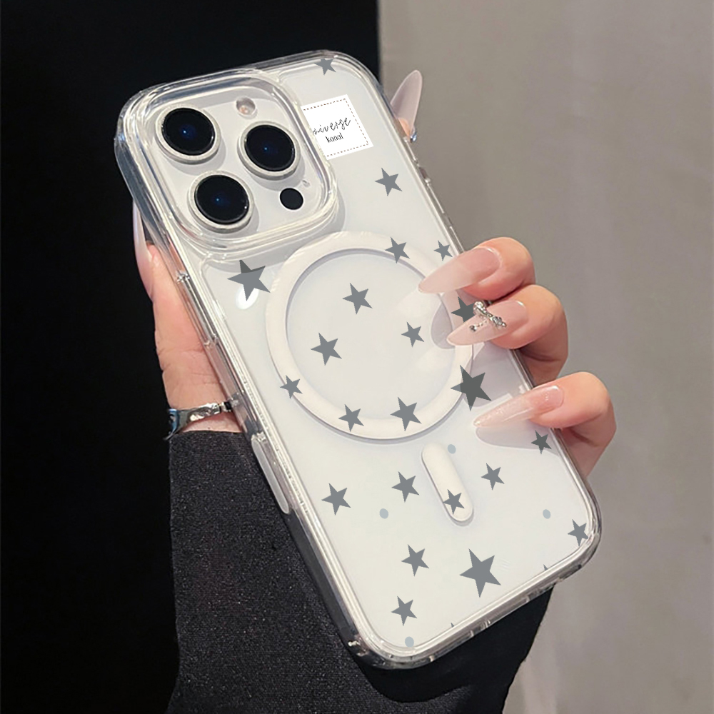 Phone Cases Magnetic - Grijze sterrenprint magnetische transparante telefoonhoes voor